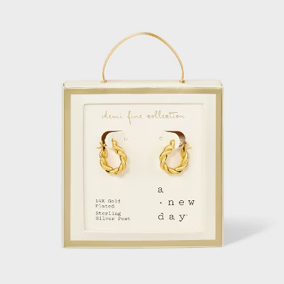 14K Gold Plated Brass Polished Twist Click Top Hoop Earrings - A New Day™ Gold | Target