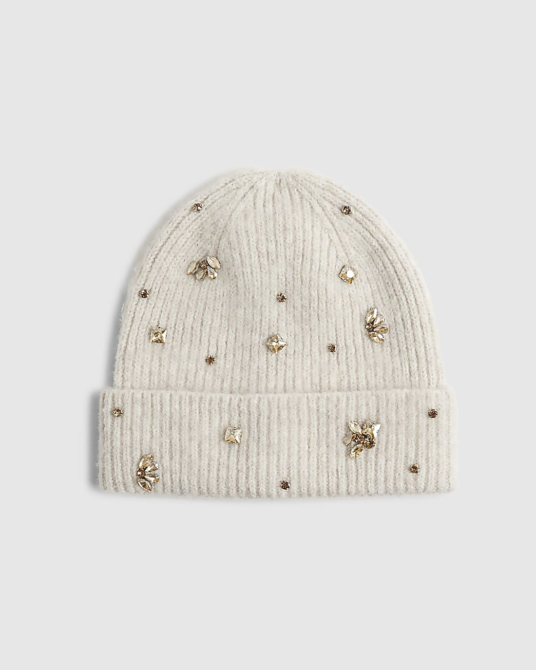 Beige Embellished Beanie | River Island UK & IE