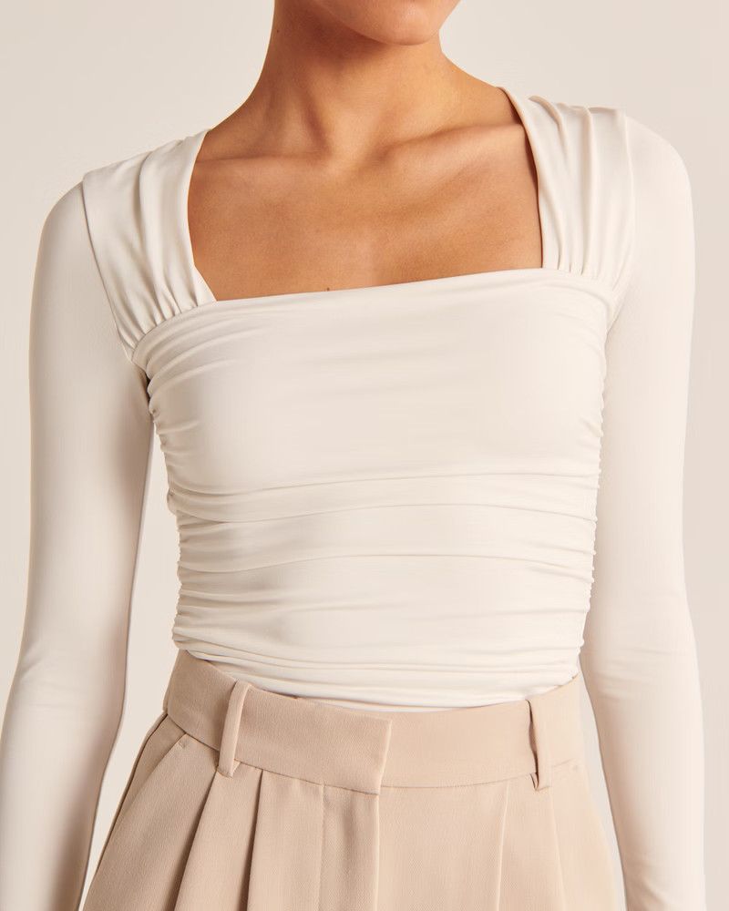 Long-Sleeve Sleek Seamless Fabric Ruched Top | Abercrombie & Fitch (US)