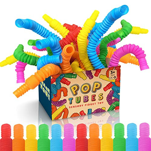 Mini Pop Tubes Fidget Toy 24 Pack: Sensory Stretch Tubes Kit Stress Relief Toys for Kids | Fun Pop Tubes Bulk | Classroom Party Favors Prizes Birthday Party Supplies Fine Motor Skills for Toddlers | Amazon (US)