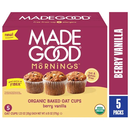 MadeGood Mornings Organic Berry Vanilla Baked Oat Cups, 5 Count, 1.23oz | Walmart (US)