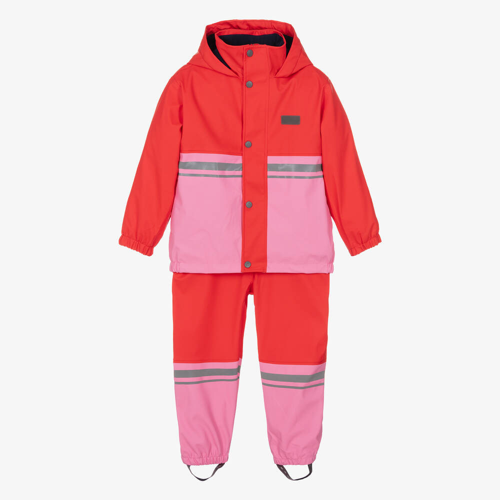 Red & Pink Waterproof Raincoat & Salopettes | Childrensalon