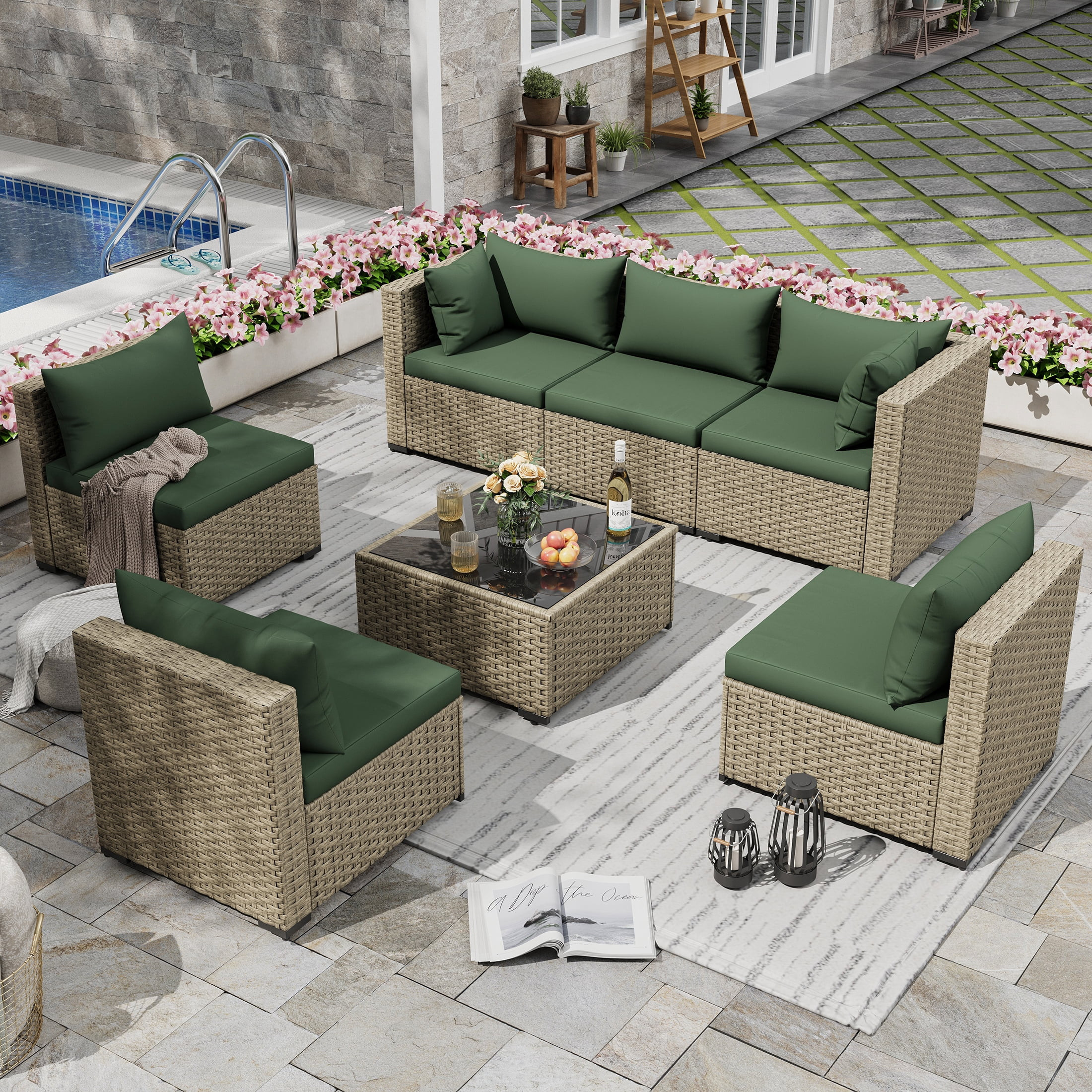 Poteban Patio Furniture Sets, Modular Rattan Outdoor Patio Sectional Furniture Sofa Set, Wicker P... | Walmart (US)