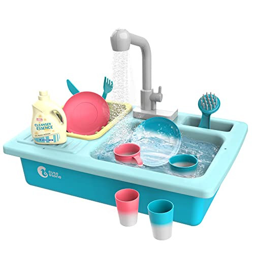 CUTE STONE Color Changing Kitchen Sink Toys, Children Electric Dishwasher Playing Toy with Running Water, Upgraded Faucet, Automatic Water Cycle System Play House Pretend Role Play Toys for Boys Girls | Amazon (US)