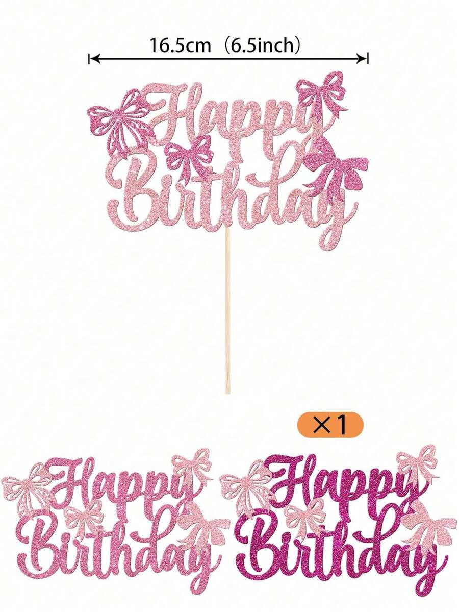 Bowknot Birthday Cake Topper, Includes 4 Pink Twist Bow Decorations And Shiny Pink Bow Cake Toppe... | SHEIN