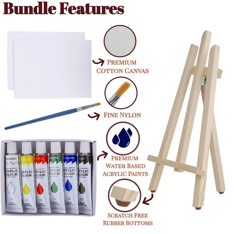 Art Canvas Paint Set Supplies \u2013 22-Piece Canvas Acrylic Painting Kit with Wood Easel, 8x10 i... | Walmart (US)