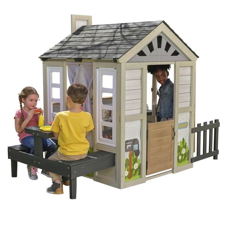 KidKraft Cozy Hearth Cabin Wooden Outdoor Playhouse with Light-Up Fireplace | Walmart (US)