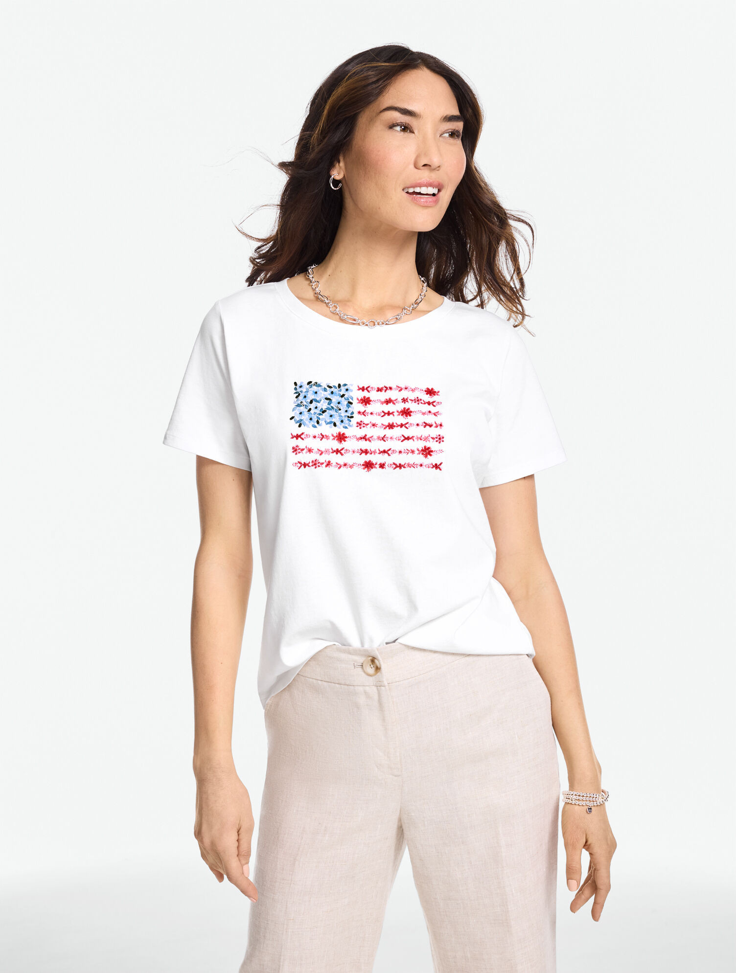 Floral Flag Short Sleeve Crewneck Tee | Talbots