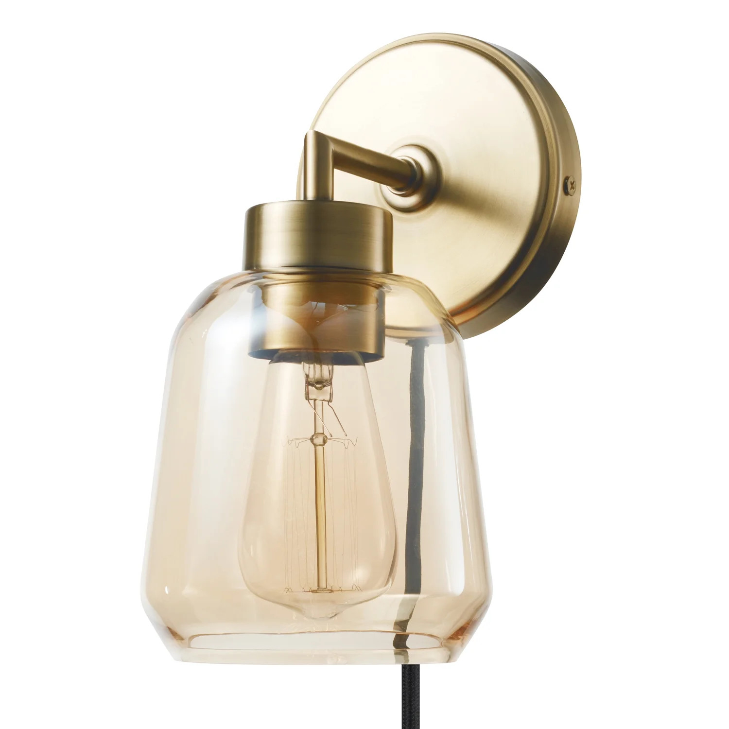 Globe Electric 1-Light Matte Brass Plug-in or Hardwire Indoor Wall Sconce, Smoked Amber Glass Sha... | Walmart (US)