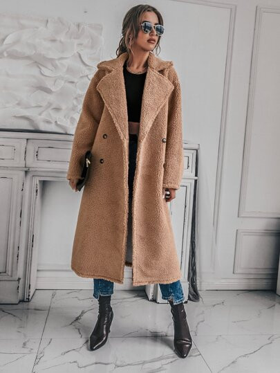 Double Breasted Teddy Coat | SHEIN