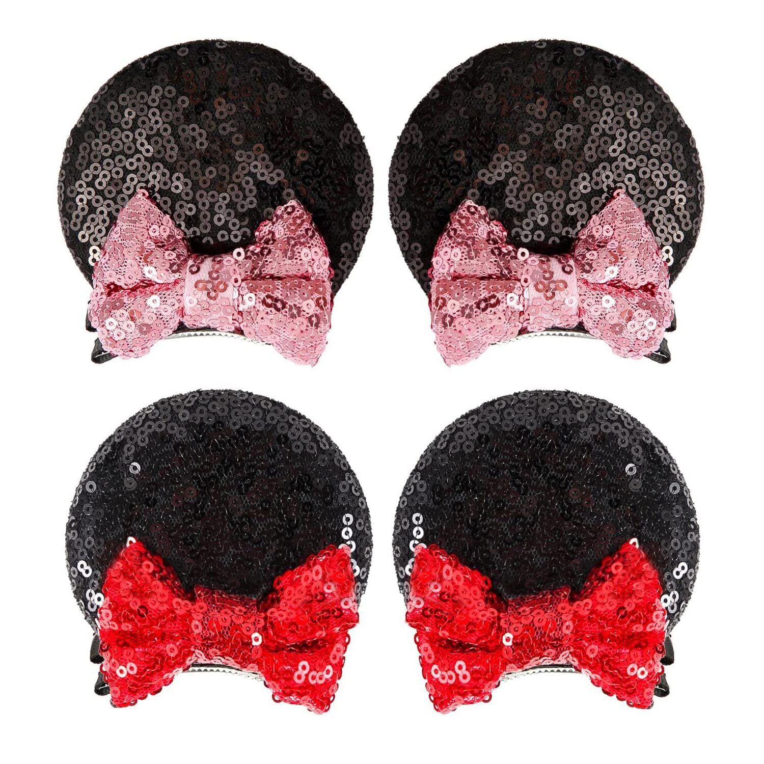 2 Pairs Sequin Mouse Ears Hair Clips, Glitter Bow Clips for Girls Women, Hair Accessories for Pri... | Amazon (US)