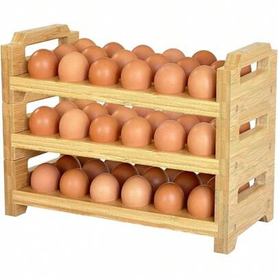 Kitchen Counter Top Organizer Wooden Egg Stand, Bamboo Egg Holder Countertop - Stackable Design For Fresh Eggs, Farmhouse Egg Tray Storage Display Rac | SHEIN