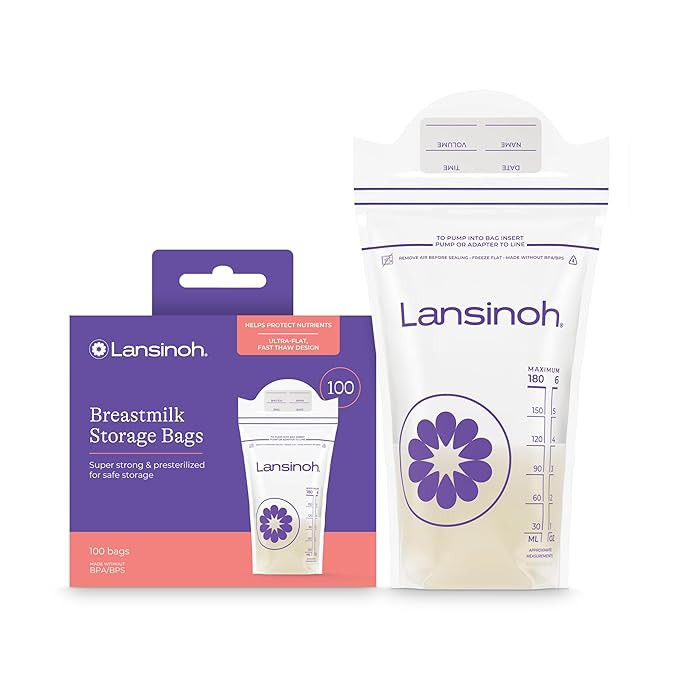Amazon.com: Lansinoh Breastmilk Storage Bags, 100 Count, Baby Essentials, Fast Freeze & Thaw Brea... | Amazon (US)