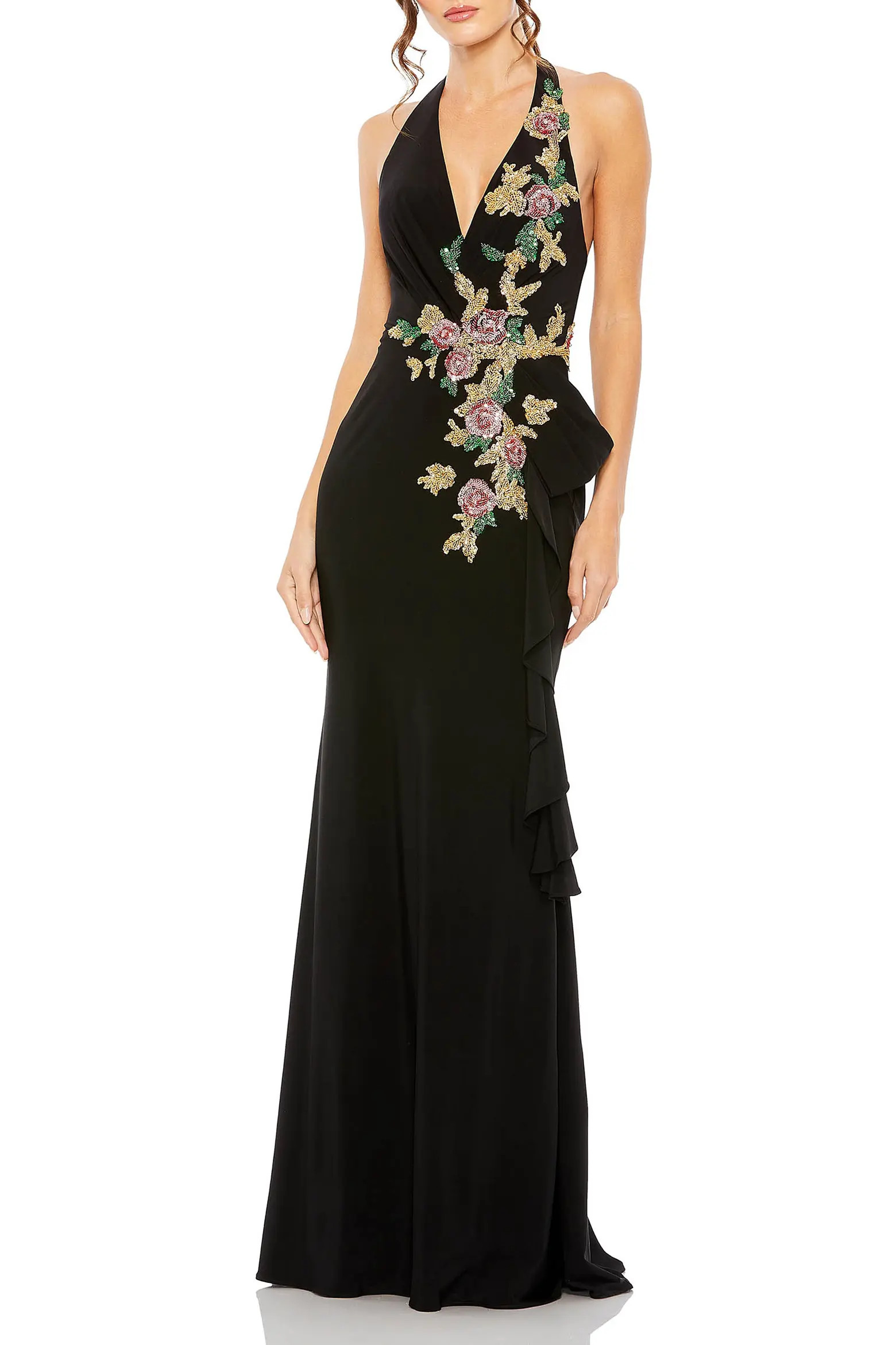 Mac Duggal Halter Floral Embellished Gown (Women) | Nordstrom | Nordstrom