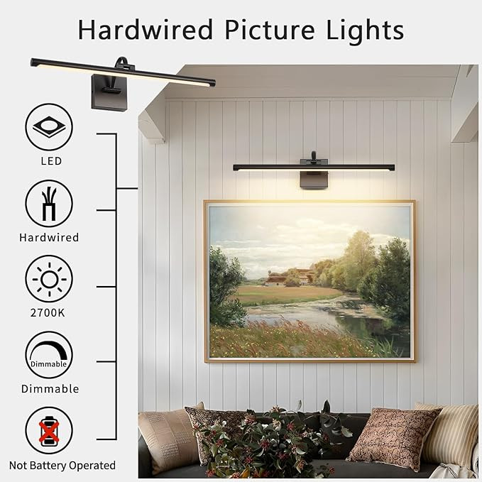 Black Picture Lights for Wall Hardwired LED Picture Lighting Dimmable Gallery Light Art Light for... | Amazon (US)