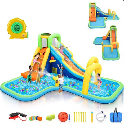 13.94' X 11.15' Inflatable Water Slide Park Waterslide Kids Inflatable Bounce House With Air Blower Indoor Outdoor Wet Dry | Wayfair North America
