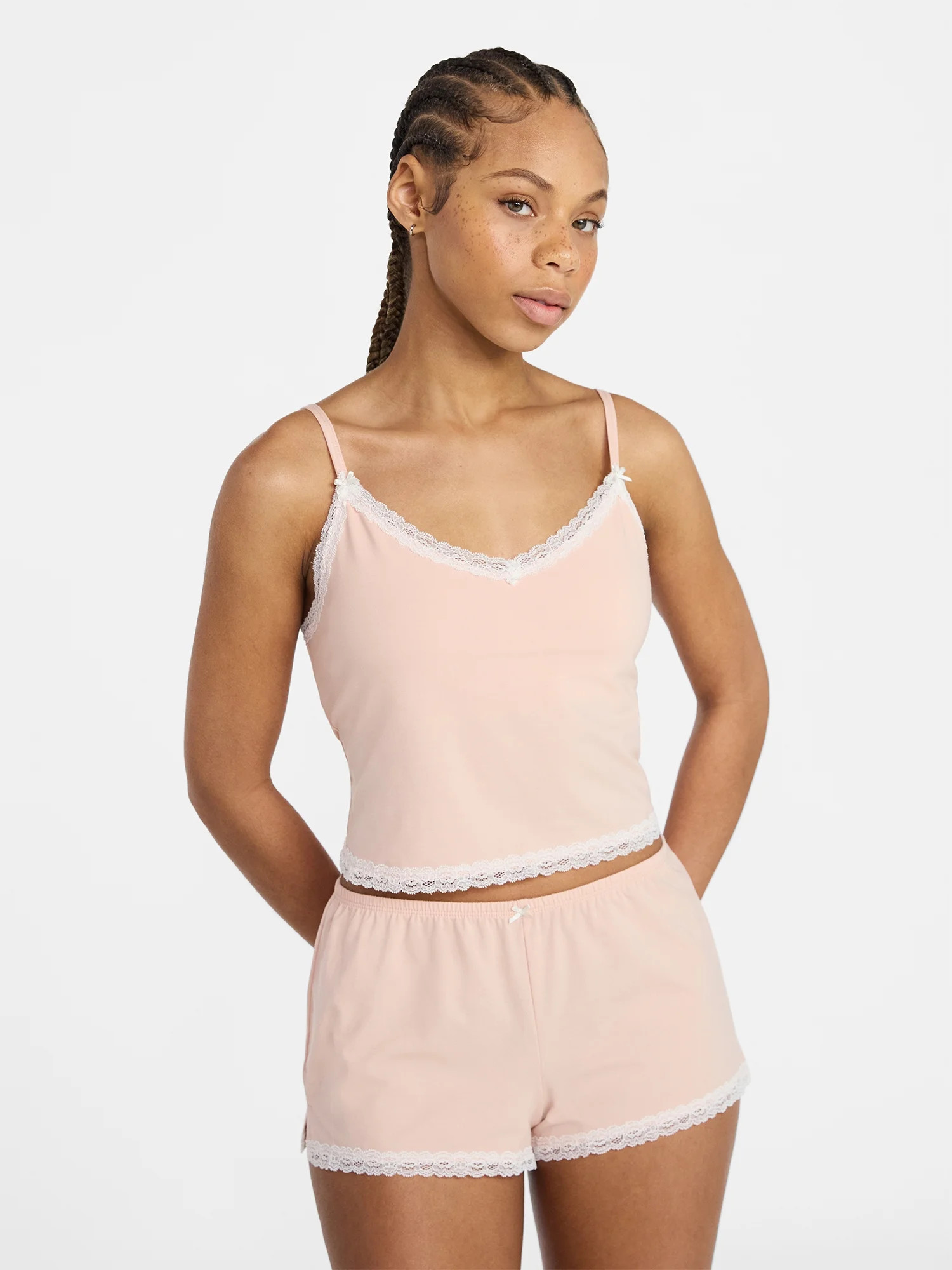No Boundaries Lace Cami and Shorts Sleep Set, 2-Piece, Women's XXS-3X | Walmart (US)