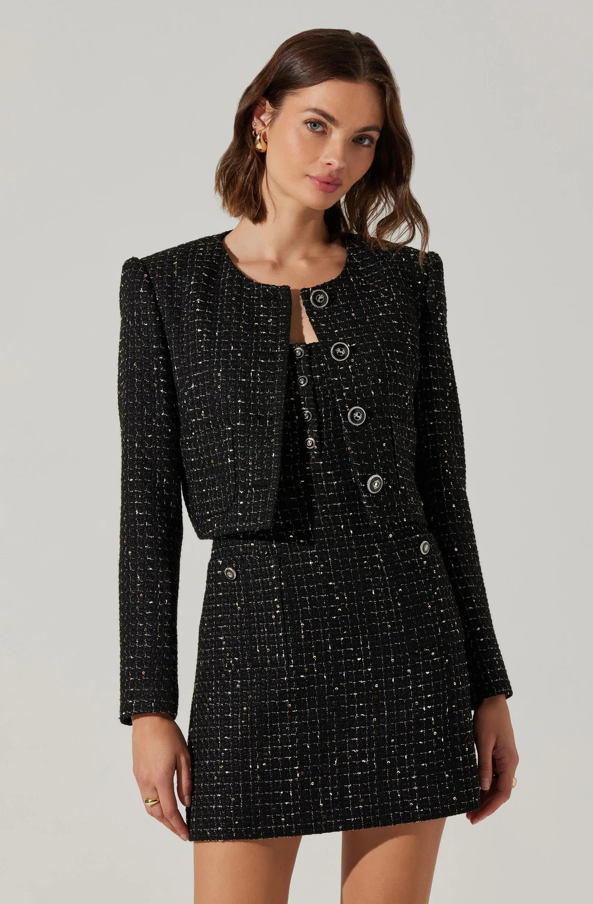Milena Cropped Tweed Jacket - Black / M | ASTR The Label (US)