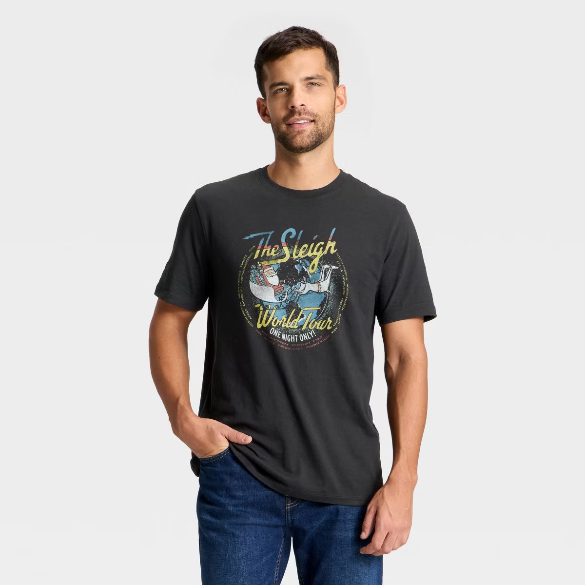 Men's Short Sleeve Sleigh World Tour Graphic Shirt - Goodfellow & Co™ Black | Target