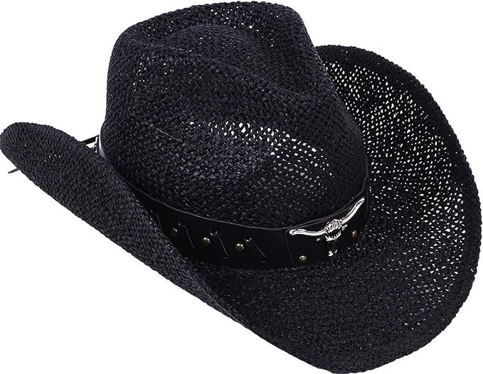 Livingston Men & Women's Woven Straw Cowboy Hat w/Hat Band | Amazon (US)