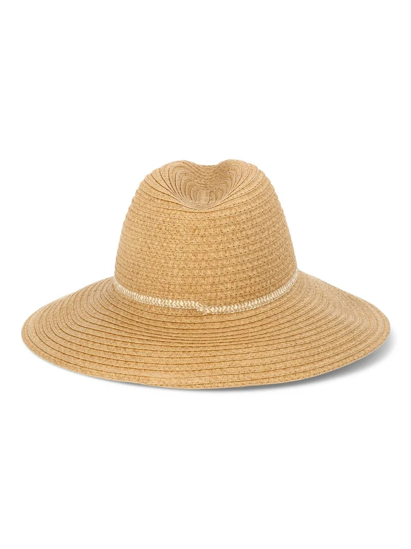 Time and Tru Women’s Wide Brim Mix Stripe Panama Hat, One Size Fits Most | Walmart (US)