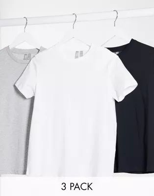 ASOS DESIGN - Ultimate - Lot de 3 t-shirts ras de cou en coton - Noir, blanc et gris chiné - É... | ASOS (Global)