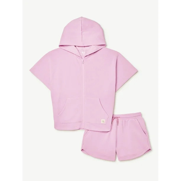 Free Assembly Girls Short Sleeve Fleece Poncho & Shorts, 2-Piece Outfit Set, Sizes 4-18 | Walmart (US)