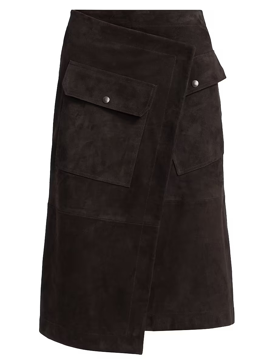 Women's Asymmetric Suede Wrap Midi-Skirt - Chocolate - Size 6 | Saks Fifth Avenue