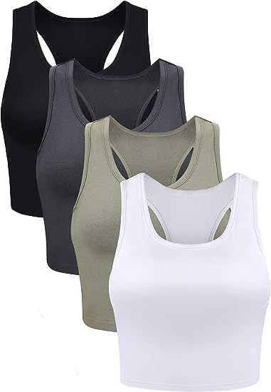 Boao 4 Pieces Basic Crop Tank Tops Sleeveless Racerback Crop Sport Top for Women | Amazon (US)