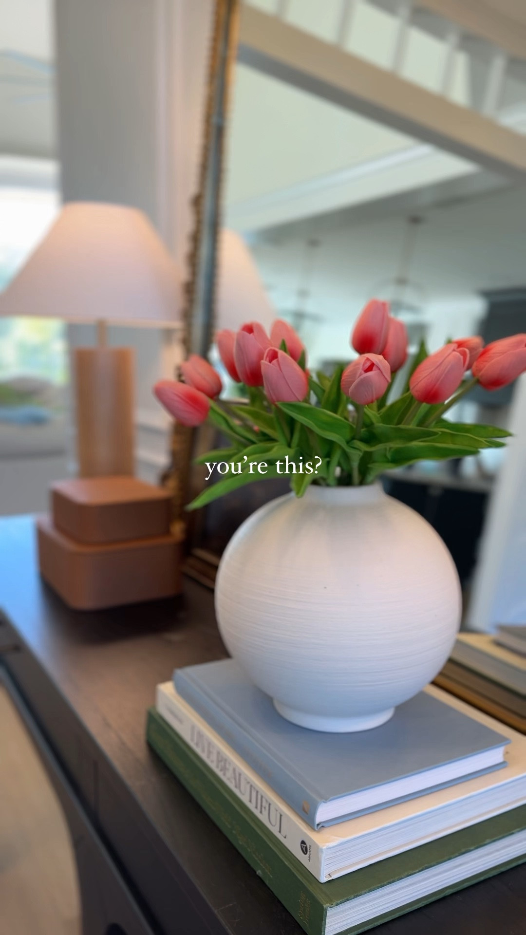 These faux flowers… 👌🏼

Home decor, foyer decor, vase, spring styling, spring florals, cherry blossoms, faux tulips 

#LTKVideo #LTKhome #LTKSeasonal