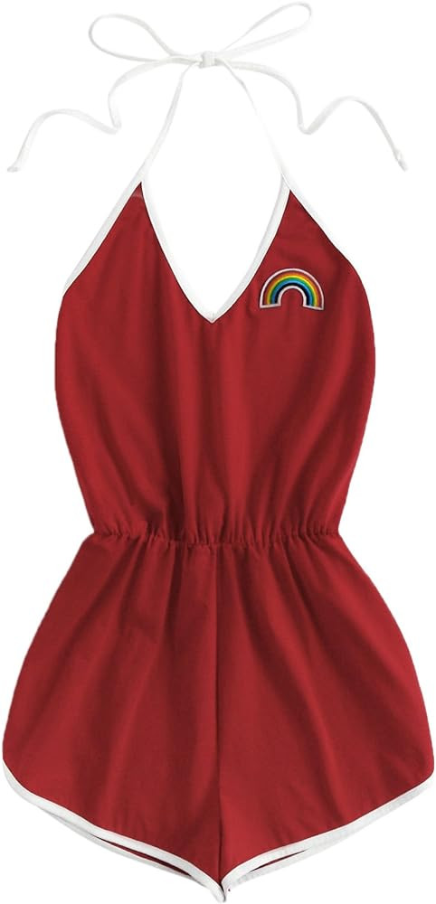 SweatyRocks Women's Halter Sleeveless Short Jumpsuit Rompers Backless Playsuit | Amazon (US)