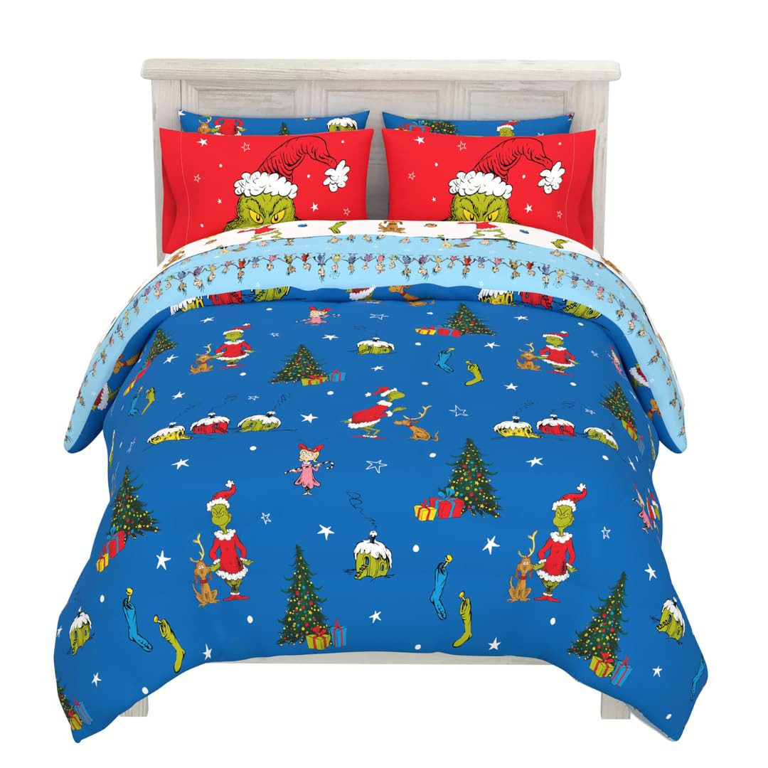Grinch by Dr. Seuss Holiday & Christmas Bedding Super Soft Comforter and Sheet Set with Sham, 7 P... | Amazon (US)