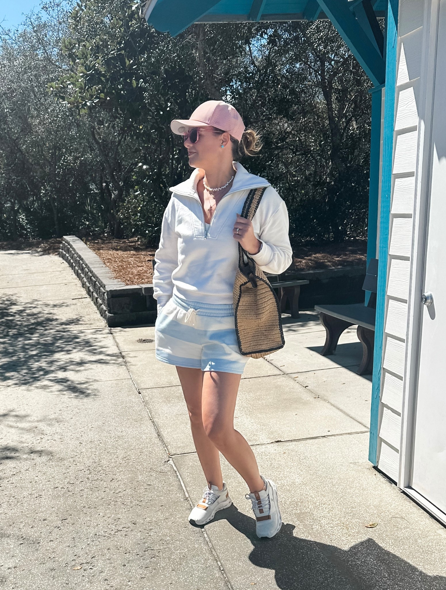 Beachside walkabout outfit. Bit chilly in FL this week, so grateful we thought to pack sweatshirts 👍 Target for the win. // beach vacation, spring break outfit, sweat set