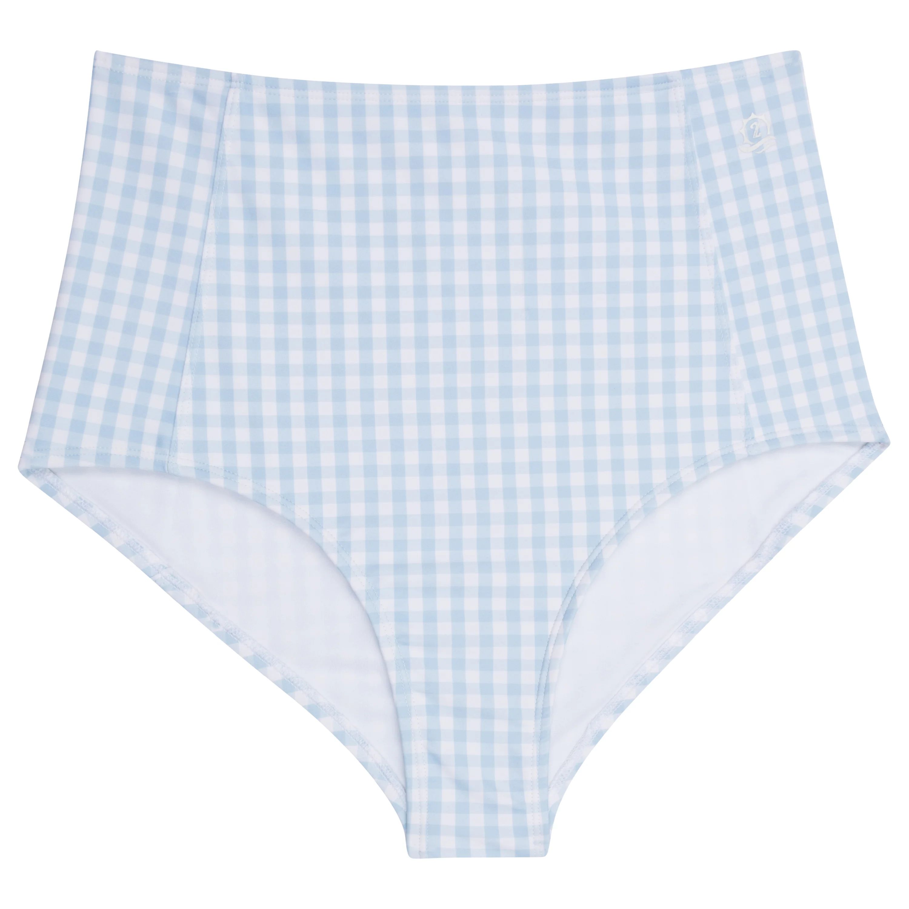 Women's High Waist Bikini Bottoms | "Blue Gingham" | SwimZip