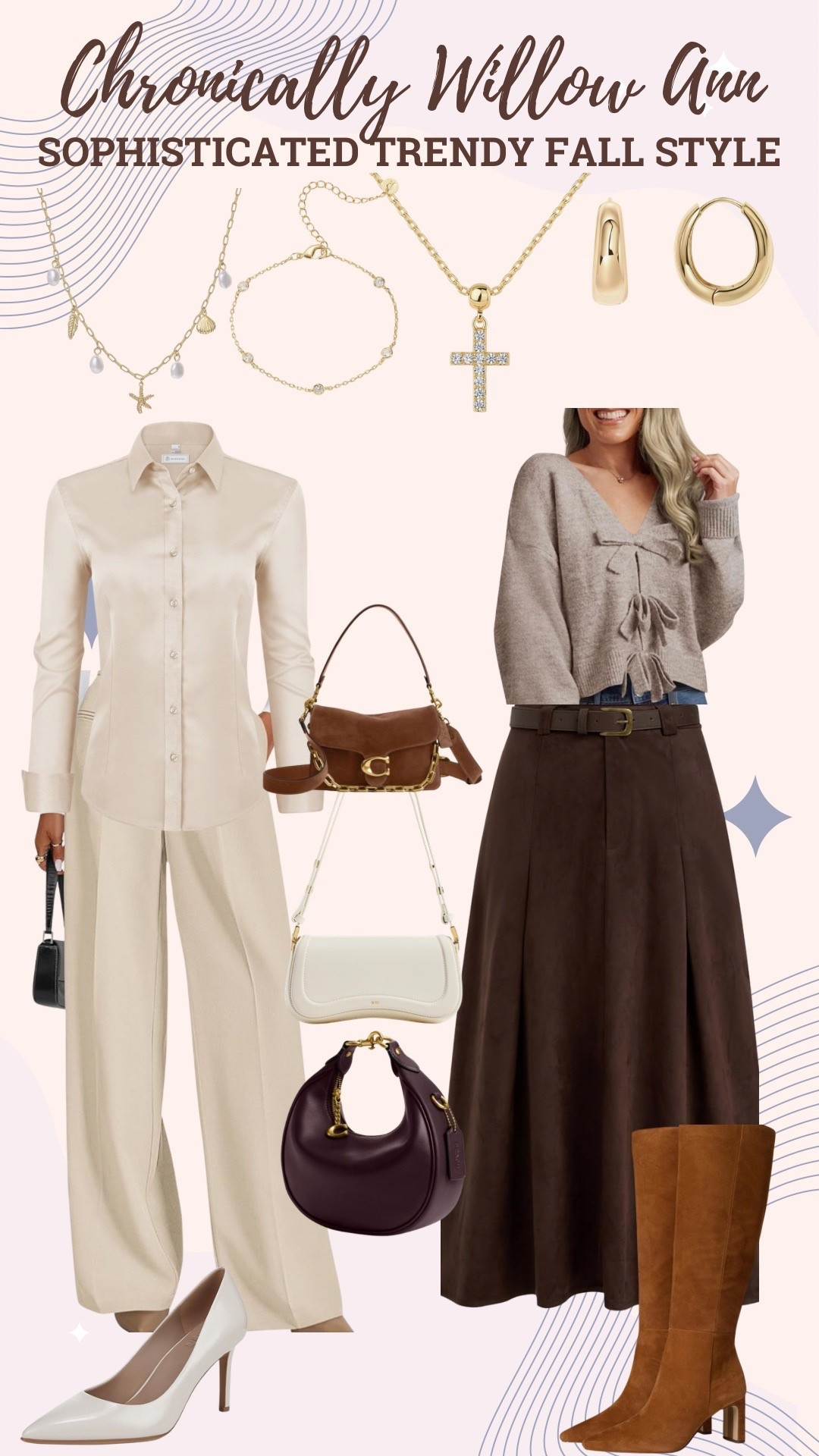 Cutest fall trendy looks. I love this long skirt trend, the satin blouse is gorgeous, plus cute fall bags, affordable jewelry that can be worn 24/7 with out tarnish! 

#LTKStyleTip #LTKSaleAlert #LTKootd