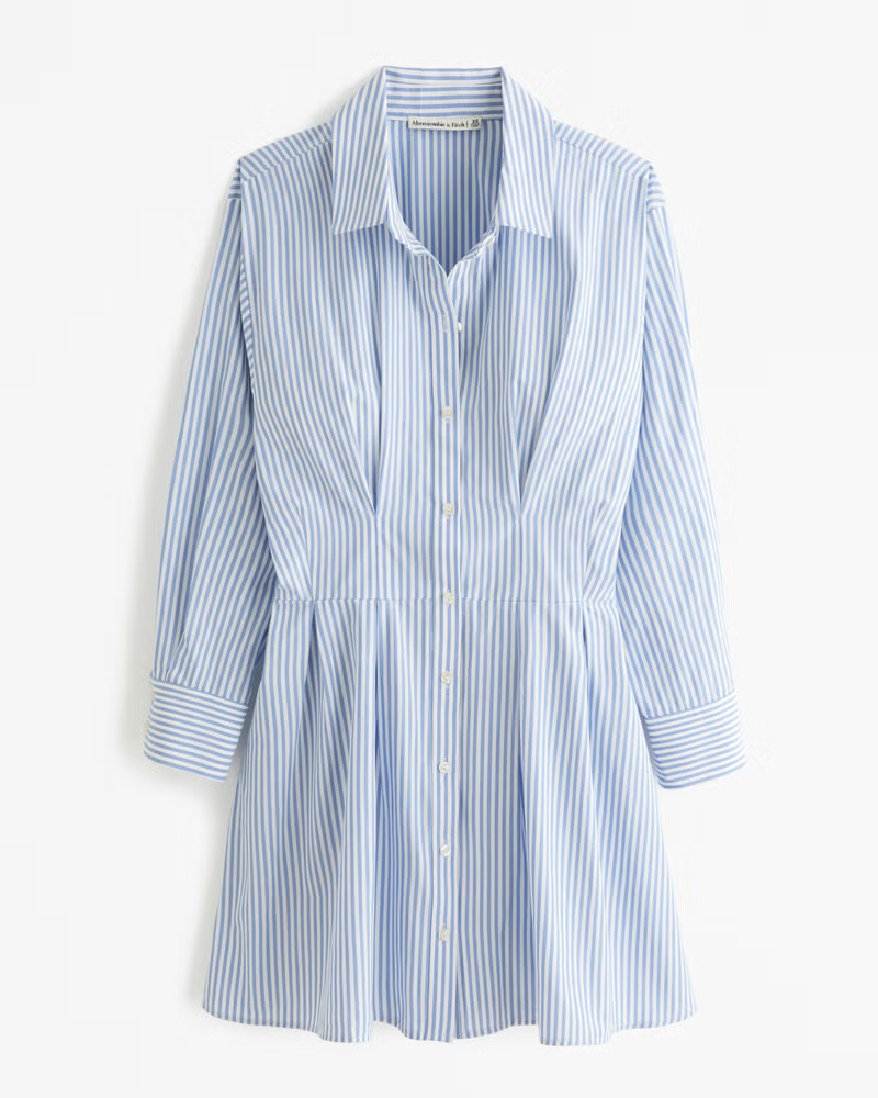 Abercrombie & Fitch Women's Long-Sleeve Poplin Shirt Dress in White Stripe - Size L TALL | Abercrombie & Fitch (US)