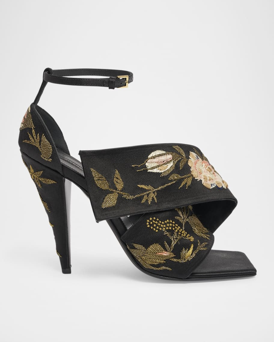Givenchy Floral Embroidered Twisted Rib Sandals | Neiman Marcus