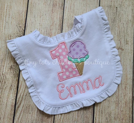 Personalized Ruffle Ice Cream Birthday Bib  Embroidered Girl - Etsy | Etsy (US)