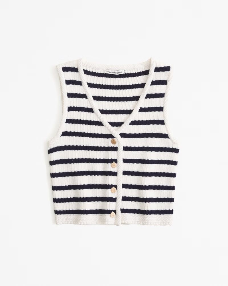 Abercrombie & Fitch Women's Button-Up Sweater Vest in Navy Stripe - Size M | Abercrombie & Fitch (US)