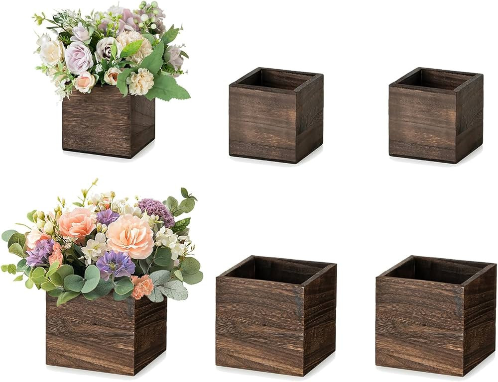 NUPTIO Wooden Box for Centerpiece Wedding: 6 Pcs Rustic Square Planter Box for Christmas Centerpi... | Amazon (US)