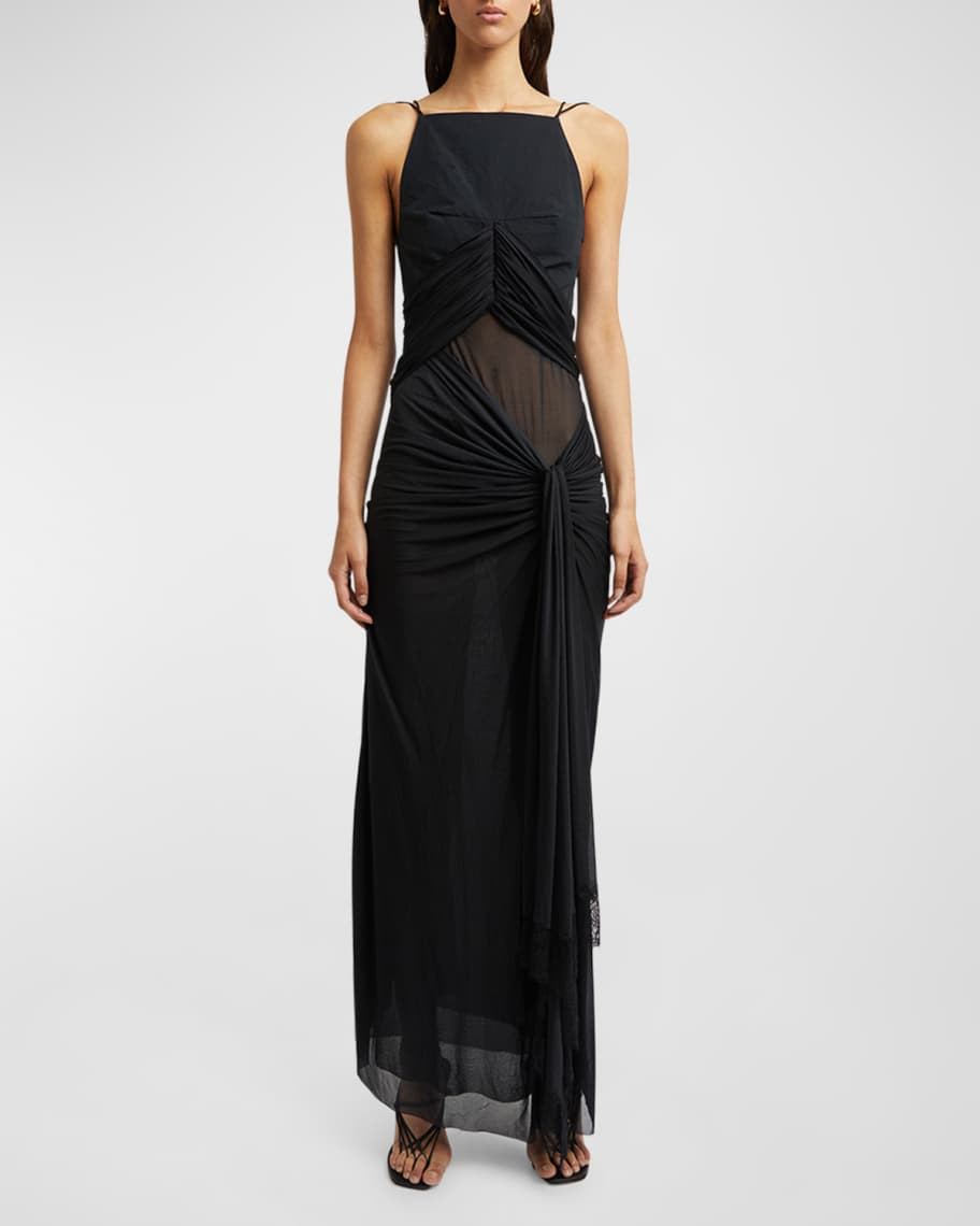 Christopher Esber Chlorophyte Ore Draped Mesh-Insert Sleeveless Gown | Neiman Marcus
