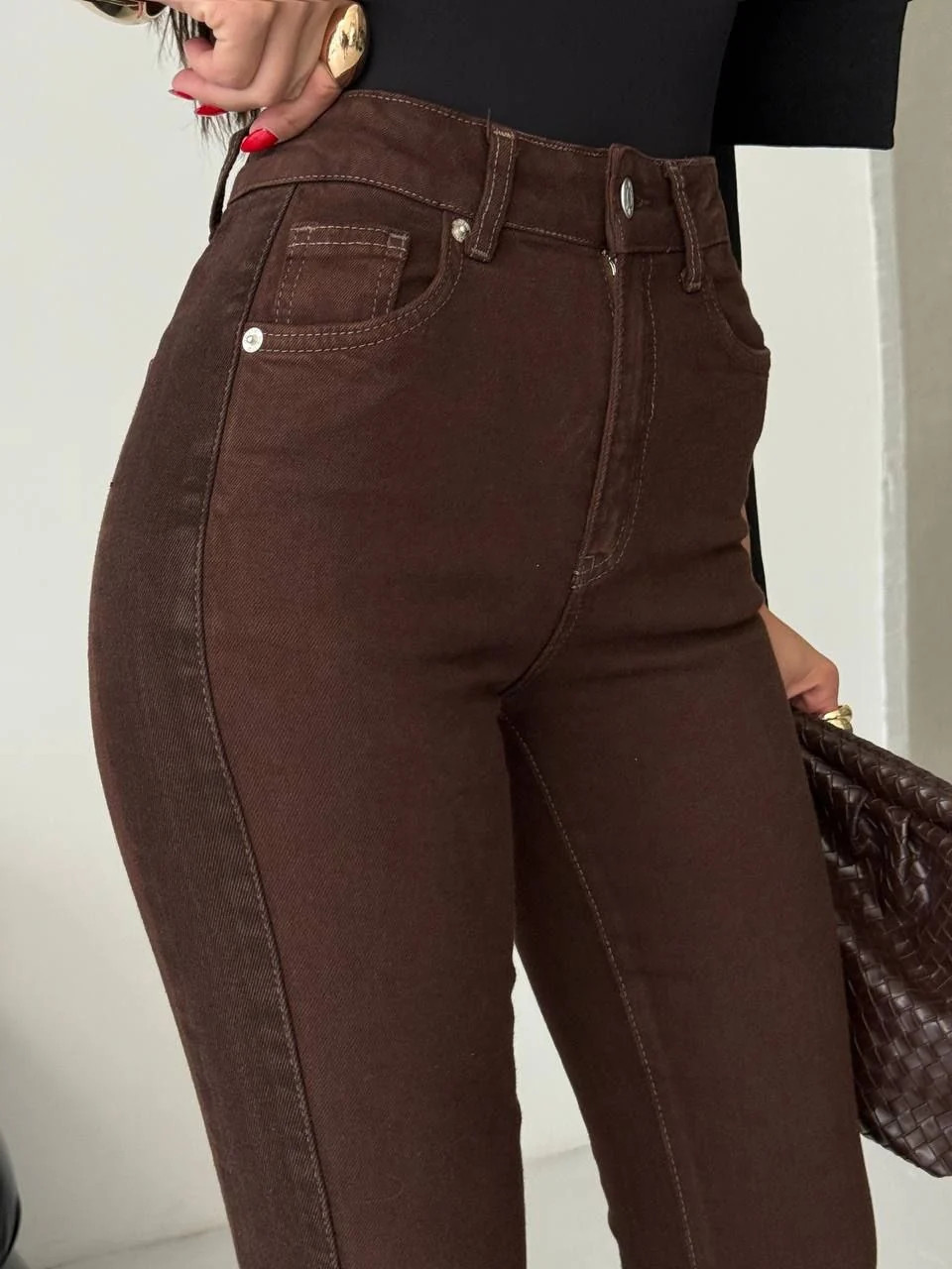 Contrast Seam Slim Flare Jeans \u2013 Brown | PIRAL | PIRAL