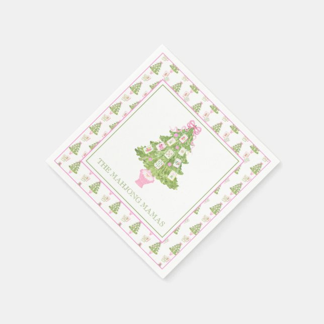 Watercolor Pink Mahjong Christmas Tree Party Napkins | Zazzle | Zazzle