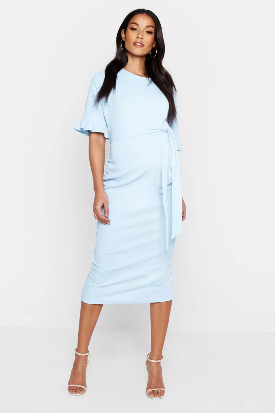 Maternity Ruffle Midi Bodycon Dress | Boohoo.com (US & CA)