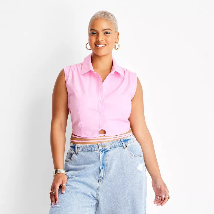 Women's Collared Wrap Around Waist Tie Cropped Top - Future Collective™ with Alani Noelle | Target