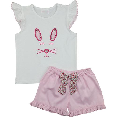 Pink Bunny Face Short Set | Cecil and Lou
