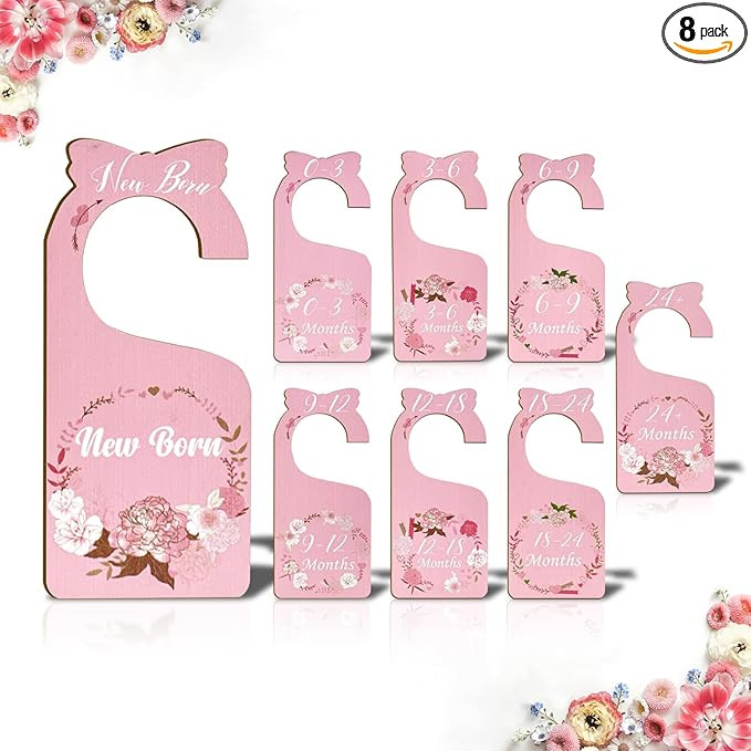 Baby Closet Dividers for Clothes Organizer, 8 Pack Pink Flowers Wooden Double-Sided Baby Clothes ... | Amazon (US)