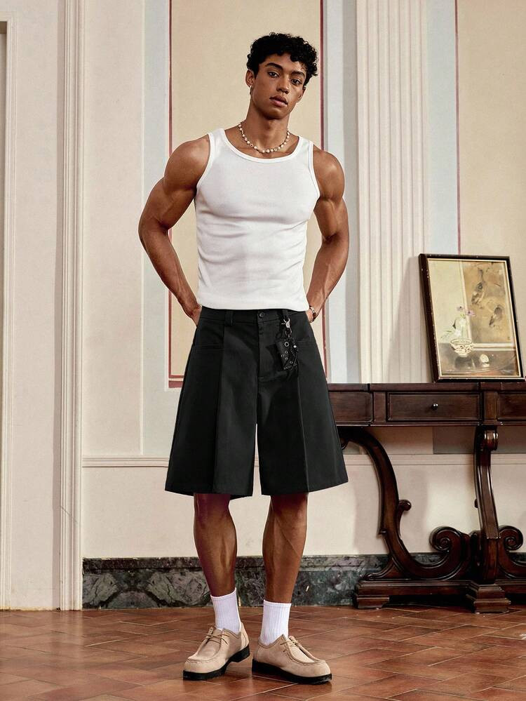 SWAVVY Men's Woven Casual Loose Solid Color Shorts | SHEIN
