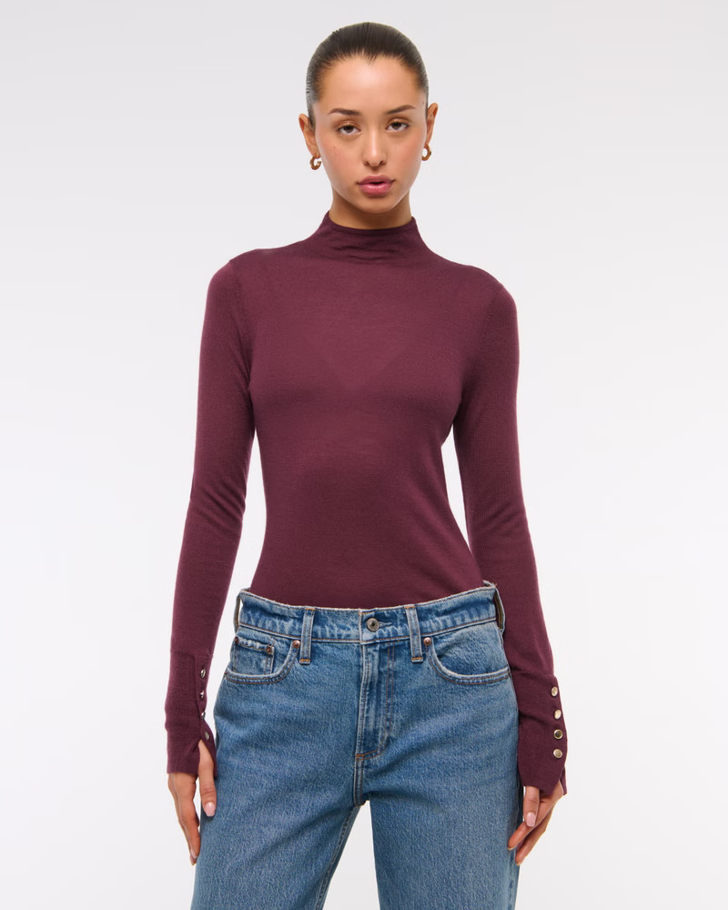 Merino Wool Button Sleeve Mockneck Top | Abercrombie & Fitch (US)