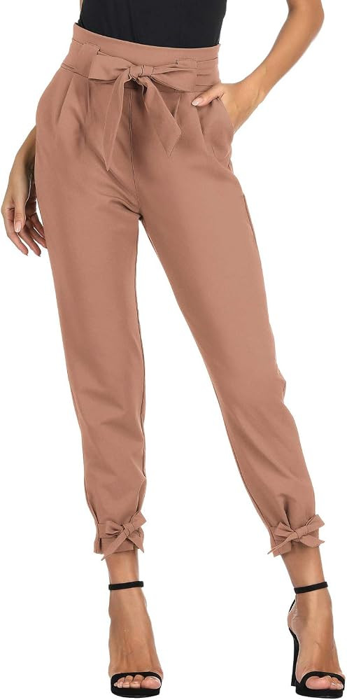 GRACE KARIN Womens Casual High Waist Pencil Pants with Pockets Bow-Knot Cropped Paper Bag Pants f... | Amazon (US)